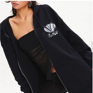 Black Zip-Up Hoodie with Logo